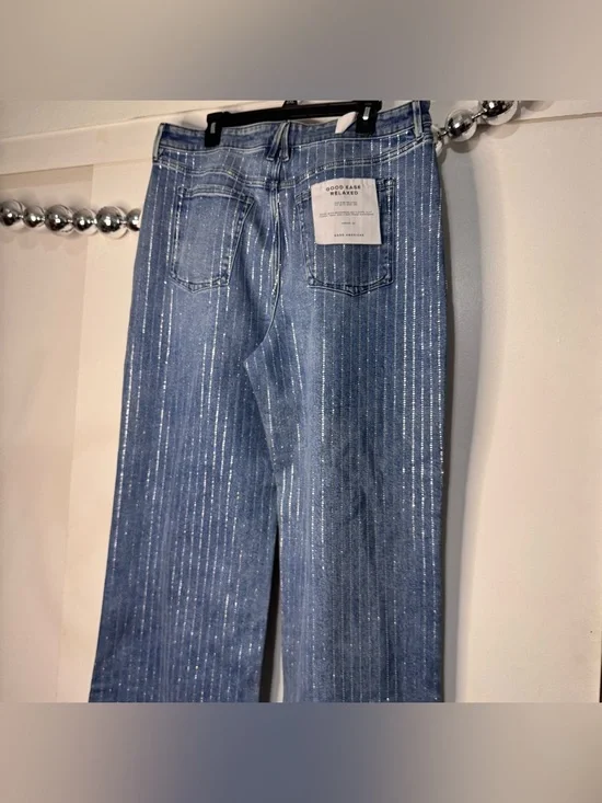 Good American Good Ease Rhinestone Relaxed Jeans Wide Leg NEW - Picture 12 of 13